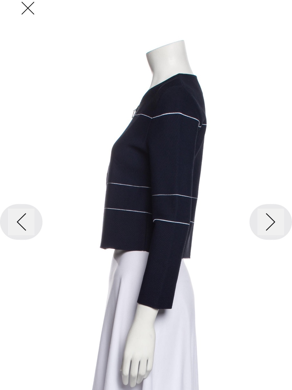 Carolina Herrera Navy and White Zip-Front Cropped Cardigan - Picture 2 of 10